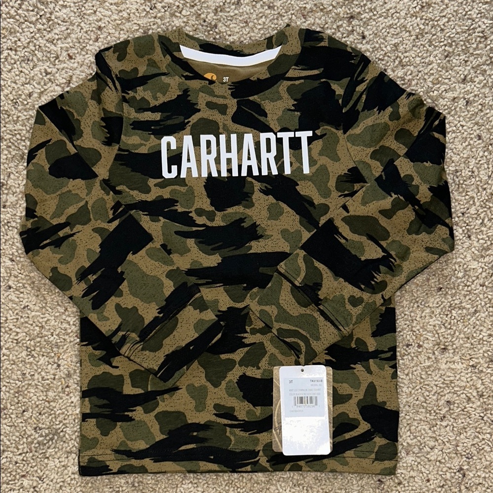 Carhartt Kids Long Sleeve Camo Tee - Olive and Black 3T
